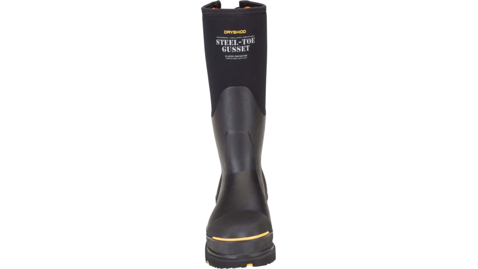 Dryshod Steel-Toe Adjustable Gusset Work Boot, Black/Yellow, 16, STG-UH-BK-016
