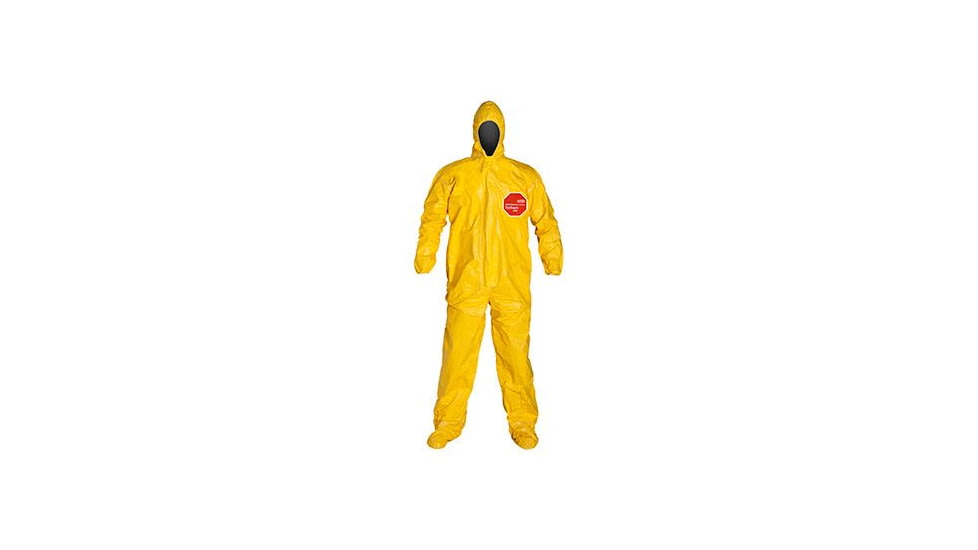DuPont Tychem 2000 Coveralls w/Standard Hood and Attached Socks, Taped Seams, Yellow, 5XL, 4 Pack, QC122TYL5X0004
