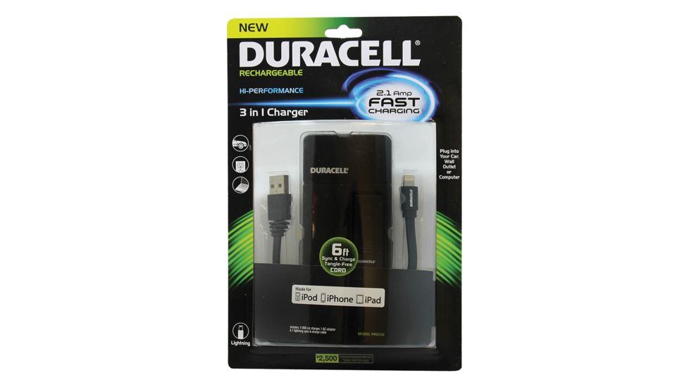 Duracell AC/Car 3 in 1 Lightening Charger, Black PRO122