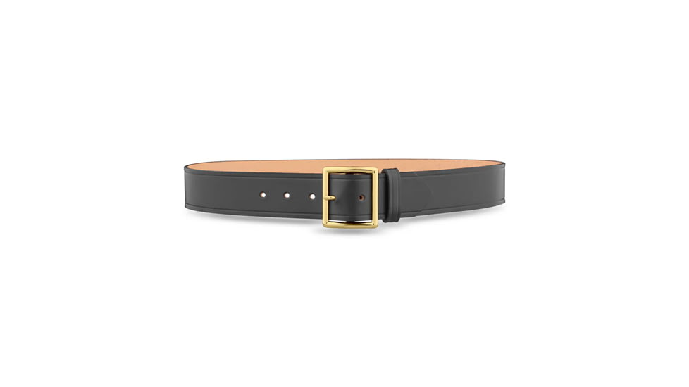 1-3/4" Plain Leather Garrison Belt with Solid Brass Center Bar Gold Buckle