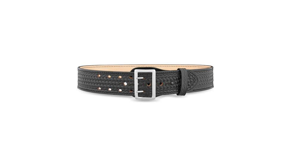 2-1/4" Basketweave Leather Sam Brown 2 Row Stitch Duty Belt with Solid Brass Nickel Buckle