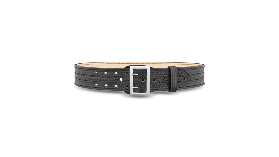 2-1/4" Basketweave Leather Sam Brown 4 Row Stitch Duty Belt with Solid Brass Nickel Buckle