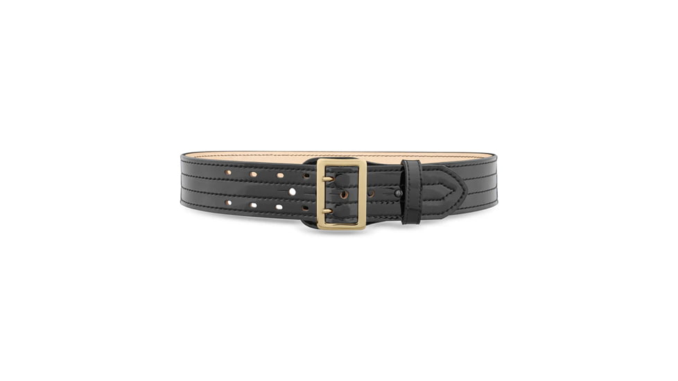 2-1/4" Hi-Gloss Leather Sam Brown 4 Row Stitch Duty Belt with Solid Brass Gold Buckle