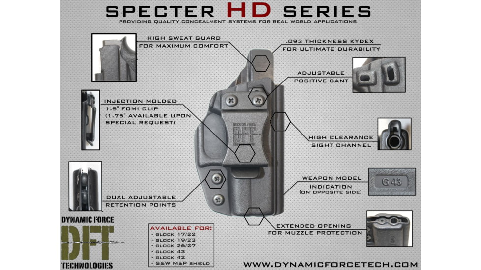 Dynamic Force Technologies Specter HD Series IWB Holster, S&amp;W M&amp;P Shield, Right Hand, Black SHD-MPS-RH
