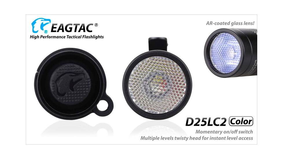 Eagtac D25LC2 Color Flashlight, XM-L COLOR LED, White-331lm, Red-120lm, Royal blue-45lm, Green-240lm, Black, D25LC2-XML-COLOR