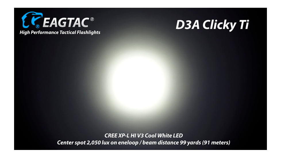 EAGTAC D3A TI Titanium Flashlight, XM-L2 U2 NW LED, 378lm, Silver, D3A-CLICKY-TI-XML2-NW