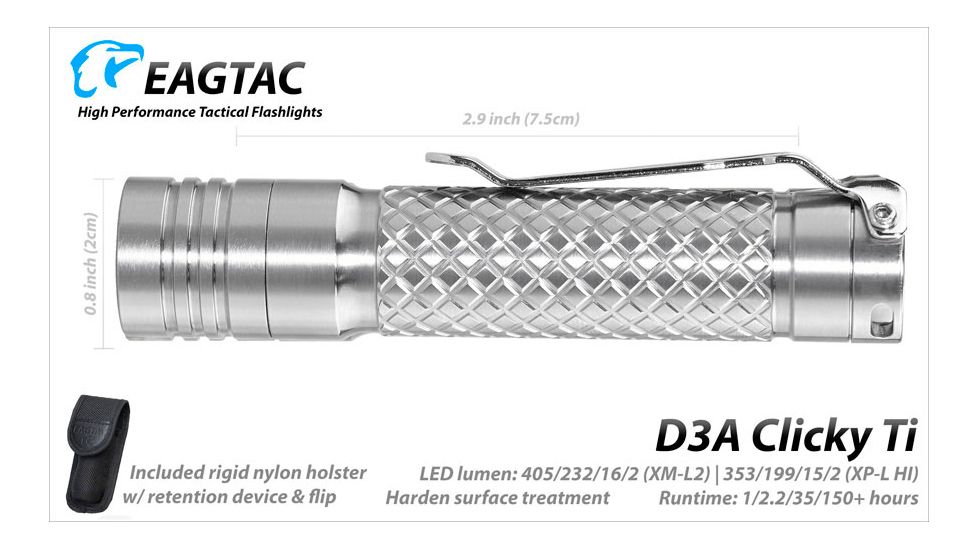 EAGTAC D3A TI Titanium XP-L HI 378 Lumen AA LED Flashlight, Silver, Small 4246