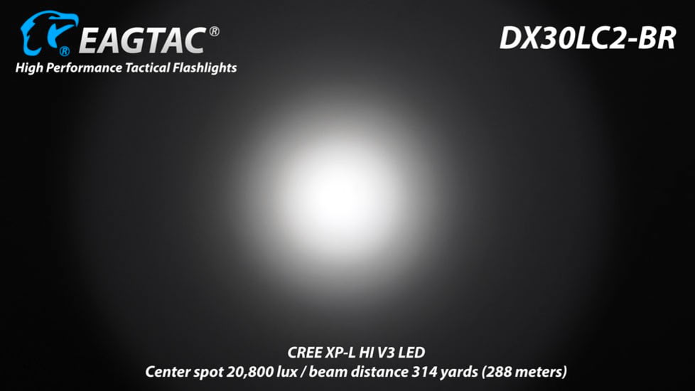 EAGTAC DX30LC2-BR Rechargeable Flashlight Kit, XP-L HI V2 NW LED, 1084lm, Black, DX30LC2BR-XPLHI-KIT-NW