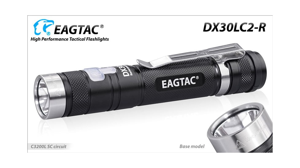 EAGTAC DX30LC2-R Rechargeable Flashlight, XP-L HI V2 NW LED, 1084lm, Black, DX30LC2R-XPLHI-BASE-NW