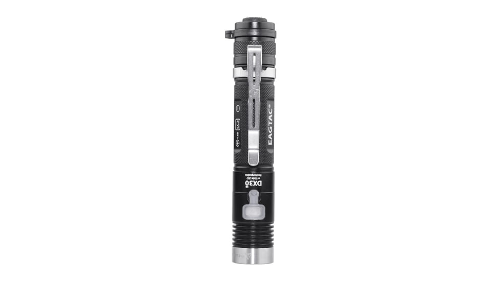 EAGTAC DX30LC2-SR Side-LED Rechargeable Flashlight, Spot XP-L HI V2 NW w/ Flood Nichia 219B CRI92 5700K LED, 1080lm/390lm, Black, DX30LC2SR-XPLHINW-SIDE219B-BASE