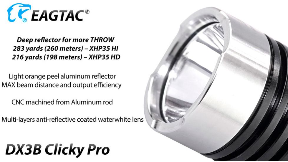 EAGTAC DX3B Clicky PRO Rechargeable XHP50.2 LED 2500 Lumen LED Flashlight, Black, Small 4253