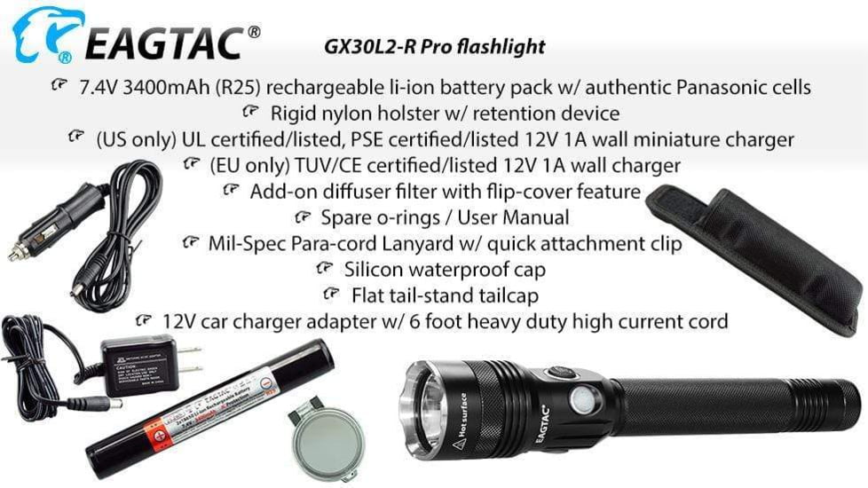 EAGTAC GX30L2-R Pro Flashlight, XHP35 HD CW LED, 2000lm, Black, GX30L2R-XHP35-HD-PRO-CW