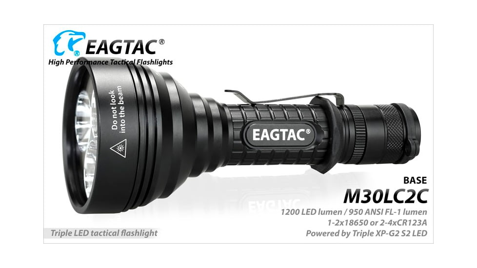EAGTAC M30LC2-C Flashlight, 3 Nichia 219B CRI-92 LED, 1000lm, Black, M30LC2C-3*219B-BASE-NW