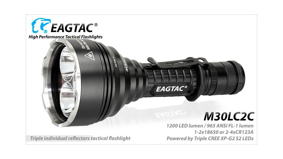 EAGTAC M30LC2-C Flashlight, 3 Nichia 219B CRI-92 LED, 1000lm, Black, M30LC2C-3*219B-BASE-NW