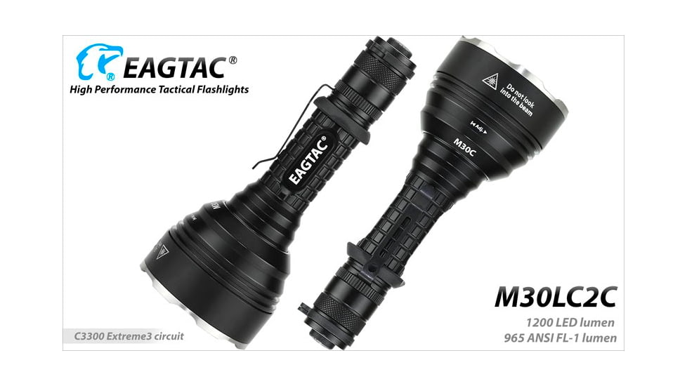 EAGTAC M30LC2-C Flashlight, 3 Nichia 219B CRI-92 LED, 1000lm, Black, M30LC2C-3*219B-BASE-NW