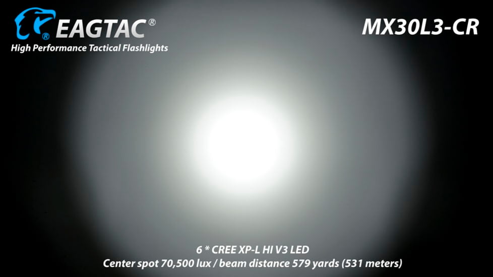 EAGTAC MX30L3-CR Base Flashlight, 6 Nichia 219C CRI92 4000K LED, 3850lm, Black, MX30L3CR-6*219C-BASE-NW