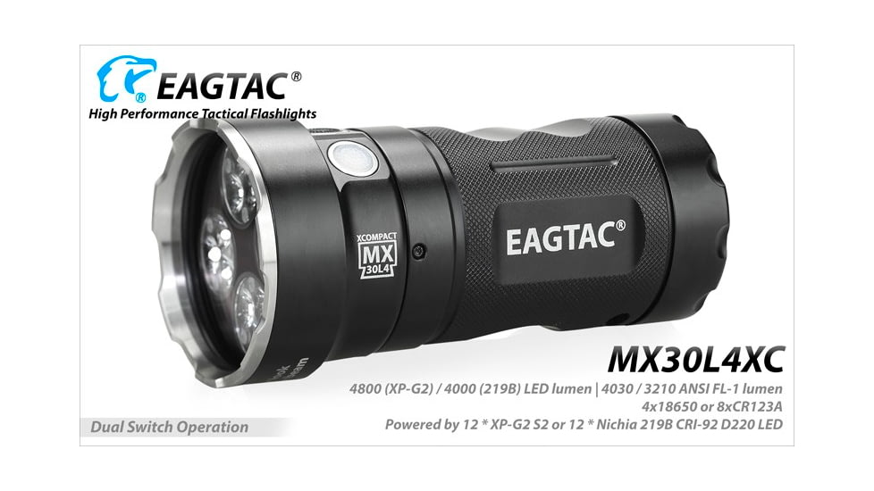 EAGTAC MX30L4-XC Flashlight Kit, 12 Nichia 219B CRI-92 5700K LED, 4000lm, Black, MX30L4XC -12*219B-KIT-NW
