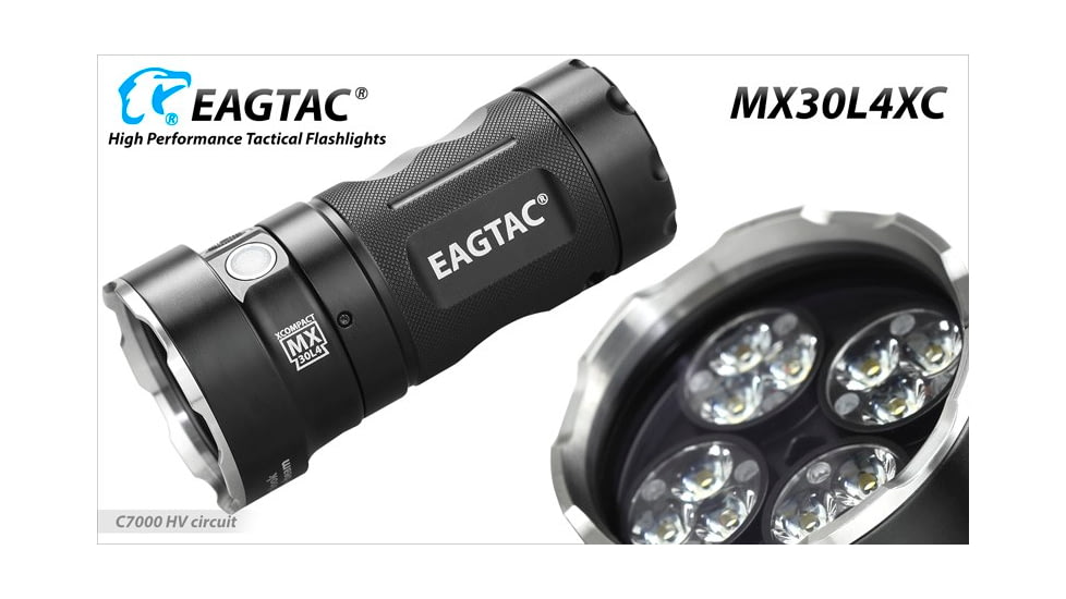 EAGTAC MX30L4-XC Flashlight Kit, 12 Nichia 219B CRI-92 5700K LED, 4000lm, Black, MX30L4XC -12*219B-KIT-NW
