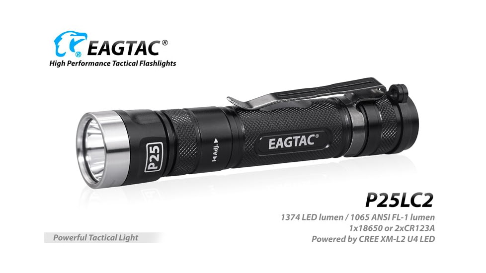 EAGTAC P25LC2 Flashlight, XM-L2 U2 NW LED, 1200lm, Black, P25LC2-XML2-NW