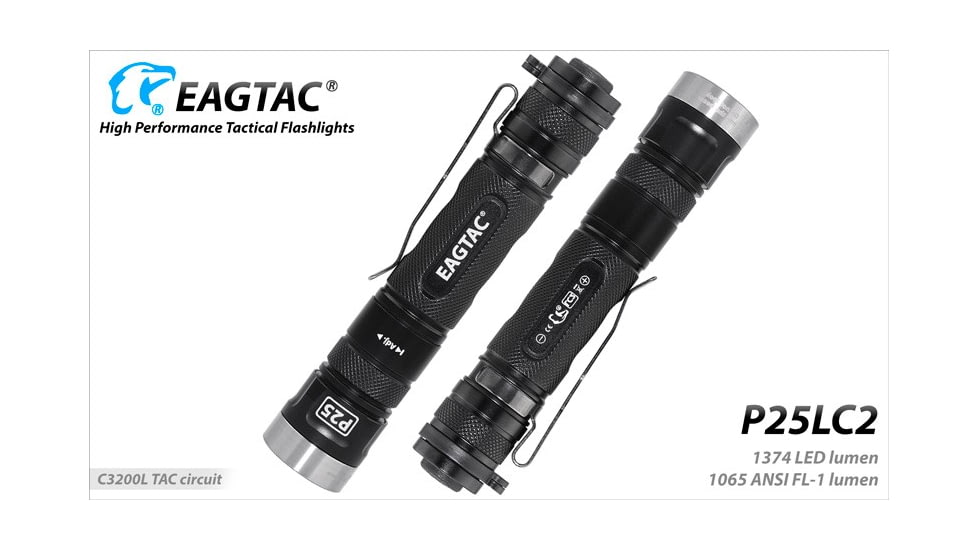 EAGTAC P25LC2 Flashlight, XM-L2 U2 NW LED, 1200lm, Black, P25LC2-XML2-NW