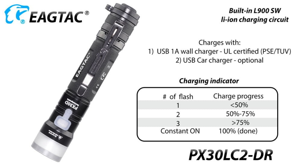 EAGTAC PX30LC2-DR Flashlight, 219Ccri92 w/ LEDarray LED, 800lm w/ 550lm, Black, PX30LC2-Diffuser-219C-NW
