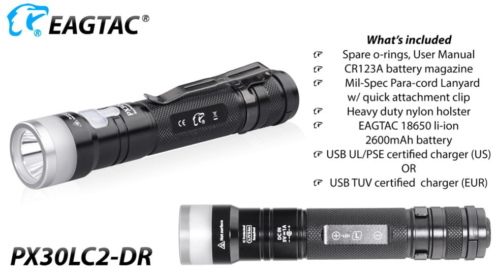 EAGTAC PX30LC2-DR Flashlight, 219Ccri92 w/ LEDarray LED, 800lm w/ 550lm, Black, PX30LC2-Diffuser-219C-NW