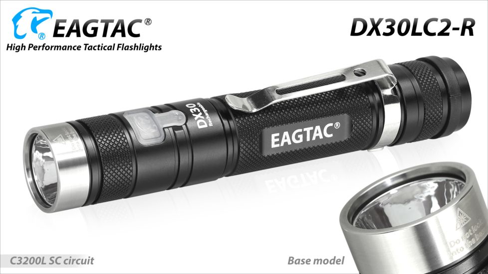 Eagtac Rechargeable DX30LC2-R XPL HI 1160 Lumens LED Flashlight, Black, Medium, DX30LC2RXPLHI
