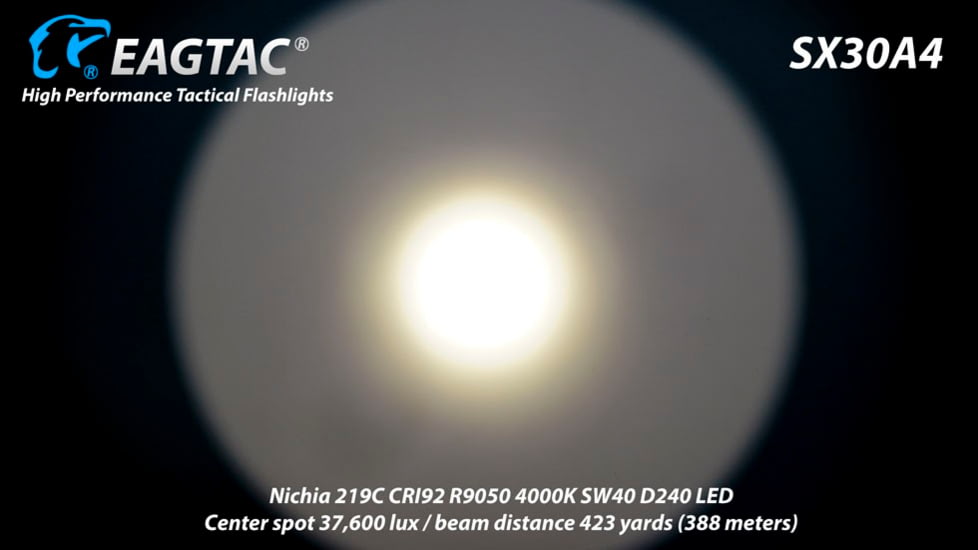 EAGTAC SX30A4 Flashlight, Nichia 219C CRI92 4000K LED, 885lm, Black, SX30A4-219C-NW