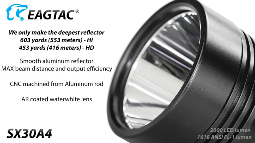 EAGTAC SX30A4 Flashlight, Nichia 219C CRI92 4000K LED, 885lm, Black, SX30A4-219C-NW