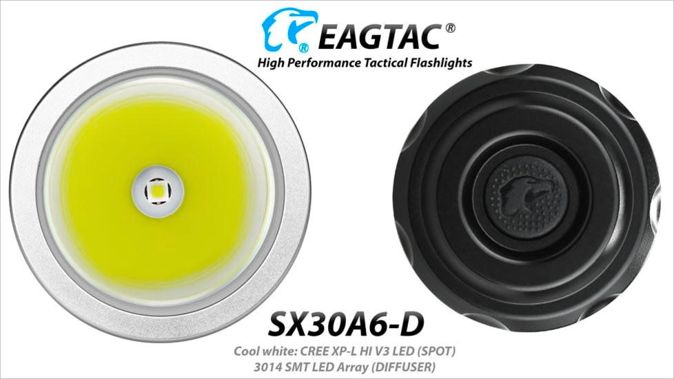EAGTAC SX30A6-D Flashlight, XPL HI CW w/ LEDarray LED, 1405lm w/ 1040lm, Black, SX30A6D-XPLHI-CW