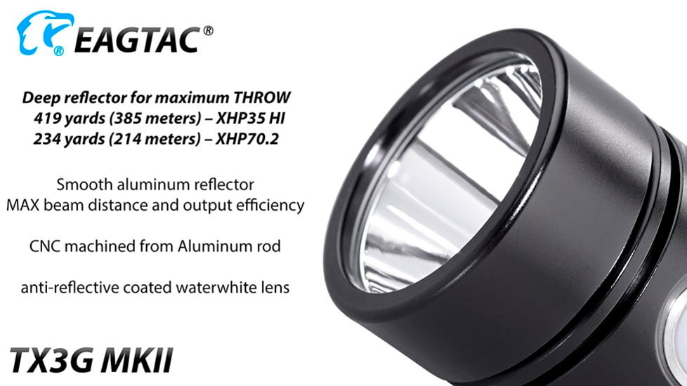 EAGTAC TX3G MKII Flashlight, XHP70.2 NW LED, 3320lm, Black, TX3G-MKII-XHP702-REG-NW
