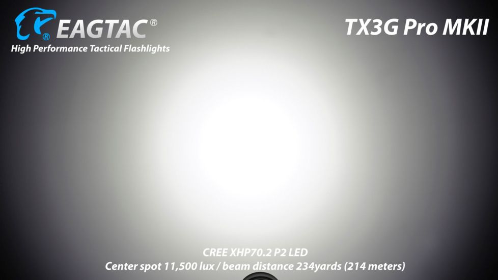 EAGTAC TX3G MKII Pro Flashlight, XHP70.2 CW LED, 3550lm, Black, Medium 4203