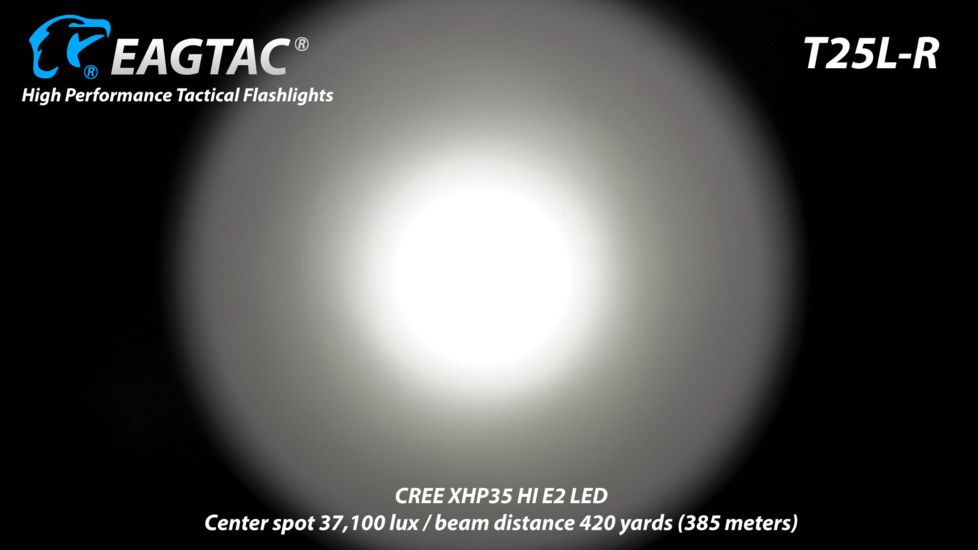 Eagtac USB Rechargeable T25LR XHP35 HI 385 Meter Tactical Flashlight Base, Black, Medium, T25LRHI