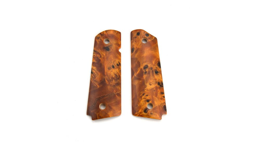 Ed Brown Products Grip Bushing, 1911, Government, Smooth, Poplar Burl, Pair 12 Design, Amber, 45-POPL-12
