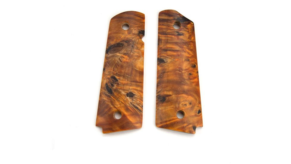 Ed Brown Products Grip Bushing, 1911, Government, Smooth, Poplar Burl, Pair 3 Design, Amber, 45-POPL-3