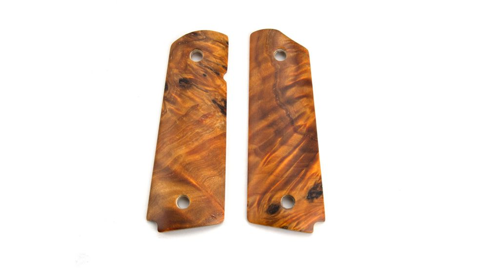 Ed Brown Products Grip Bushing, 1911, Government, Smooth, Poplar Burl, Pair 4 Design, Amber, 45-POPL-4