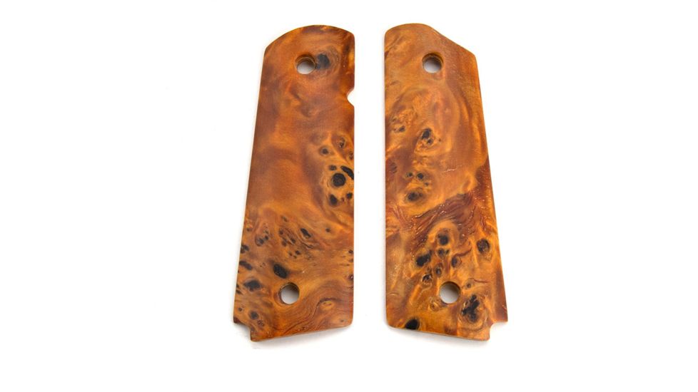 Ed Brown Products Grip Bushing, 1911, Government, Smooth, Poplar Burl, Pair 9 Design, Amber, 45-POPL-9