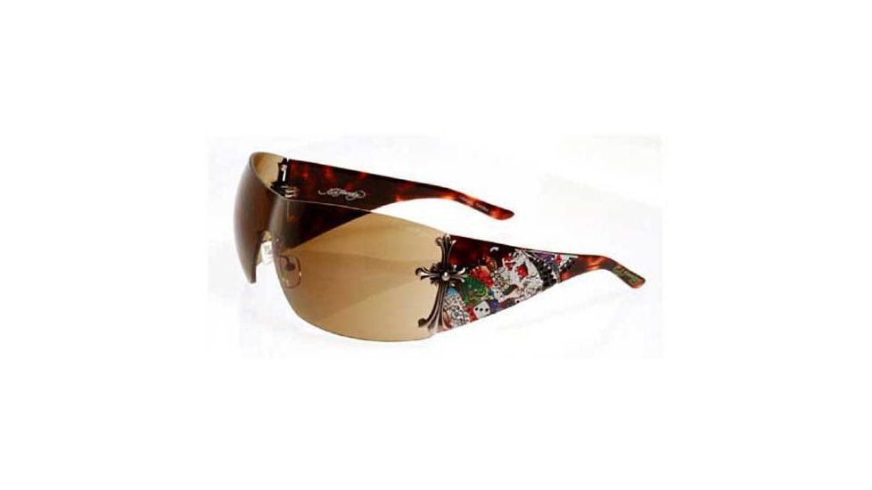 Ed Hardy Brad Original Crystal Sunglasses - Tortoise Frame, Brown Lens