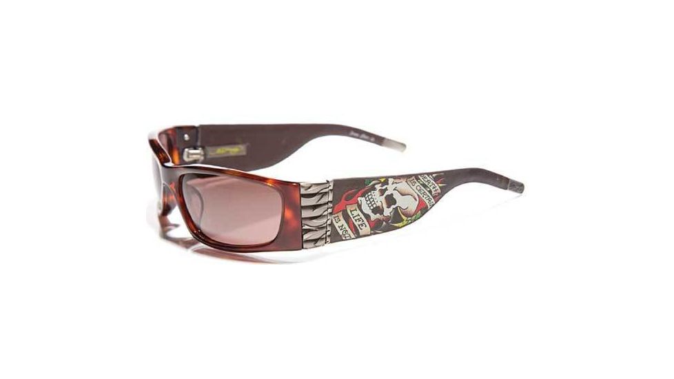 Ed Hardy Death is Certain Sunglasses - Tortoise Frame, Brown Lens