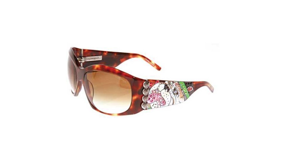 Ed Hardy Love Dog Crystal Sunglasses - Tortoise Frame, Brown Lens