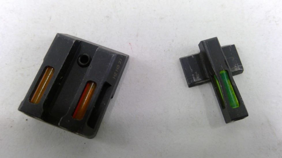 USED HiViz Litewave H3 Tritium/Litepipe Sight Set, HK VP9, HK VP9SK, HK VP40, HK45, HK45C, HK P30, HK P30L, Black, Green/Orange Litepipes w/ White Front Ring, HKN421, EDEMO1, Used, Condition Fair, Condition Fair, Used