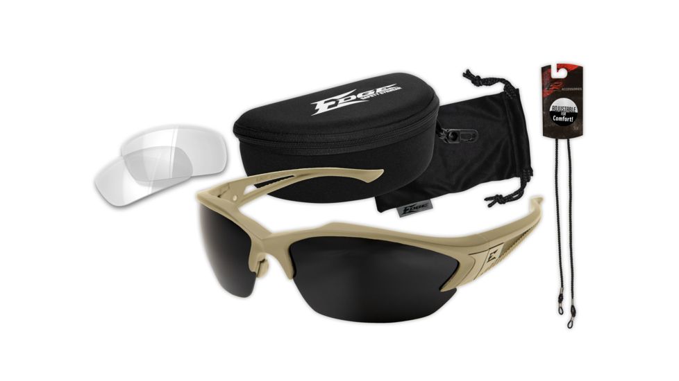 Edge Tactical Acid Gambit 2 Lenses Kit Shooting Glasses, Soft-Touch Desert Sand Frame / Clear Vapor Shield, G-15 Vapor Shield Lenses, Multi, One Size, SG2K5-1