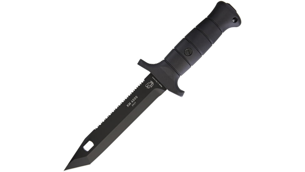 Eickhorn Solingen KM 4000 German Military Knife, 6.63 black Kalgard coated tanto blade, Black synthetic handle, 825130