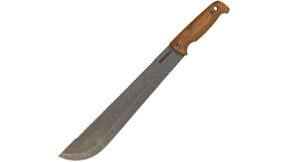 EKA Matchblade W1 Camo Wood Fixed Blade Knife, 17in, 11.875in, Swedish Sandvik Steel, Standard Edge, Sawback, Black Stonewash, Brown, G10 Handle EKA814602