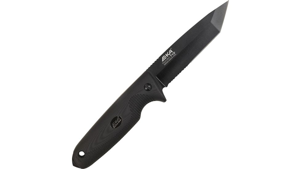 EKA Nordic T12 Fixed Blade Knife, 9in, 4.25in, Swedish Sandvik Steel, Tanto, Black, G10 Handle EKA714402