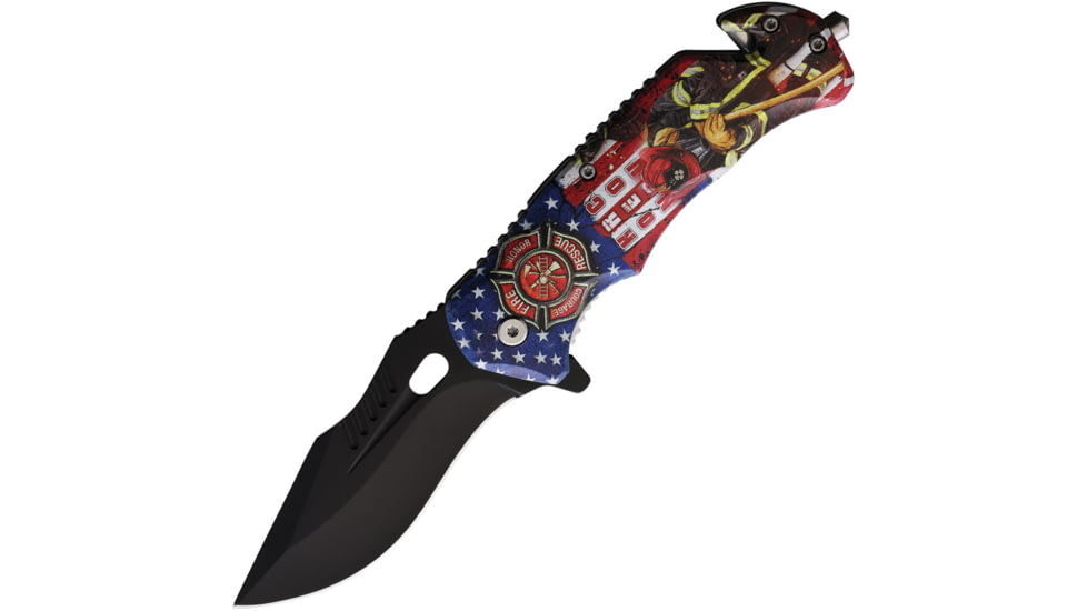 ElitEdge Fire Fighter Folding Knife, 5in Closed, 3.75in, Black Stainless Blade, Synthetic Handle, 10-967USFD