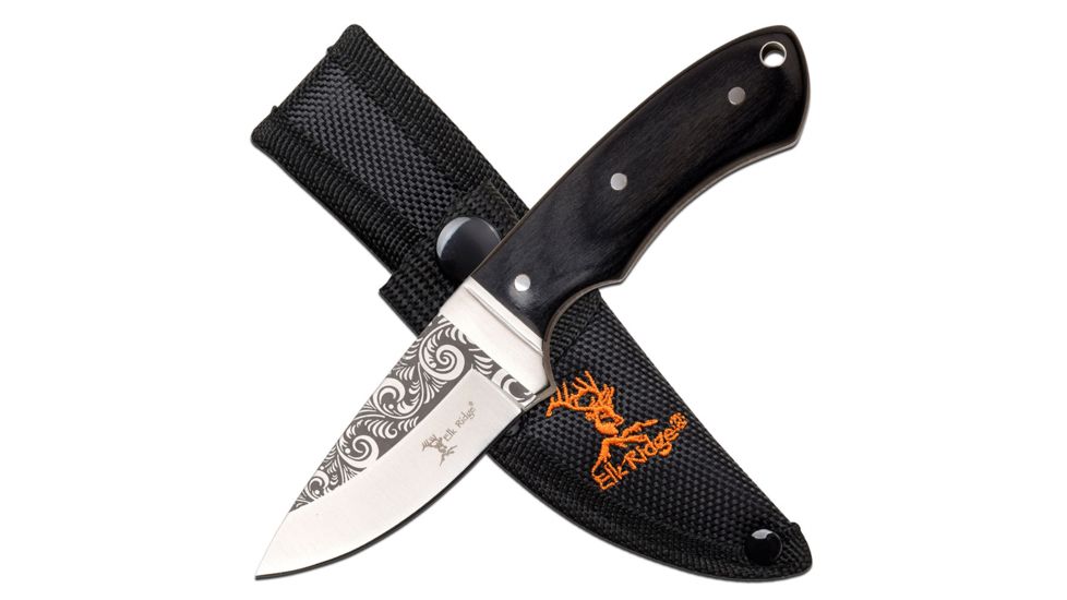 Elk Ridge Fixed Knive, 2.6in Blade, 3CR13 Steel Blade, Black/Wood, ER-200-18BK