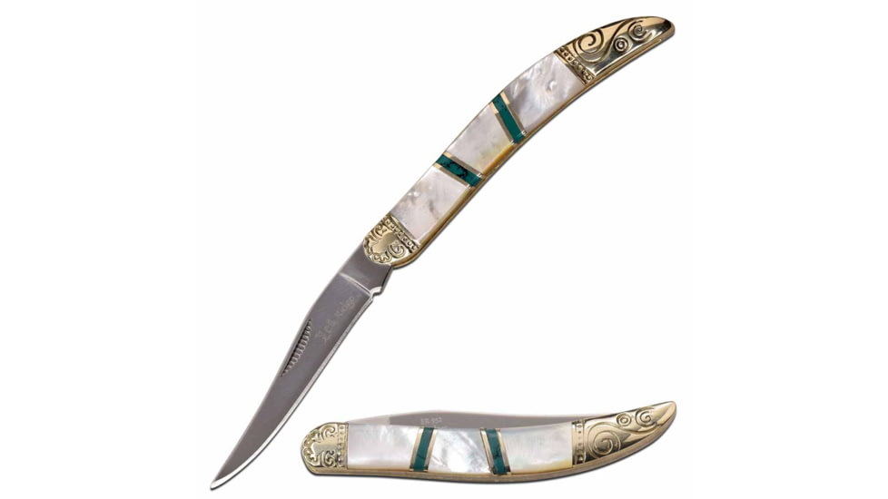 Elk Ridge ER-952MPC Manual Folding Knife, 2.25in, 3CR13 Stainless Steel, Toothpick, Steel Blade, Nickle/Pearl/Stone, ER-952MPC