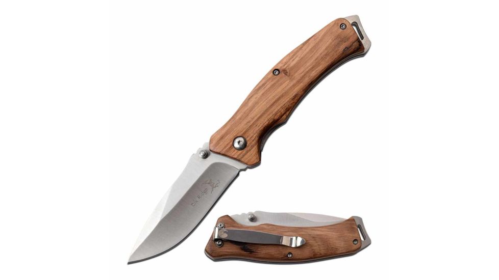 Elk Ridge ER-A936ZW Spring Assisted Knife, 3.1in, 3CR13 Stainless Steel, Spear Point, Steel Blade, Wooden Handle, Zebra Wood, ER-A936ZW