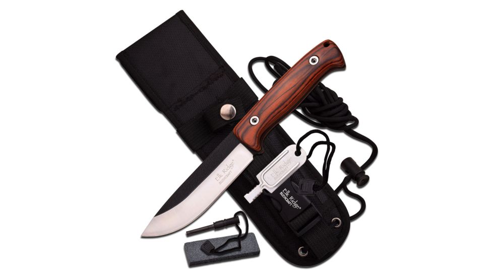Elk Ridge Fixed Blade, 10.5in, Stainless Steel Blade, Brown Pakkawood Handle ER-555PW